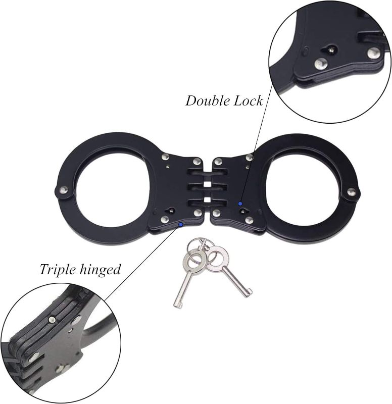 Photo 2 of Double Lock Handcuffs, Adjustable Heavy Duty Steel Wrist Cuffs in Police Edition Professional Grade
