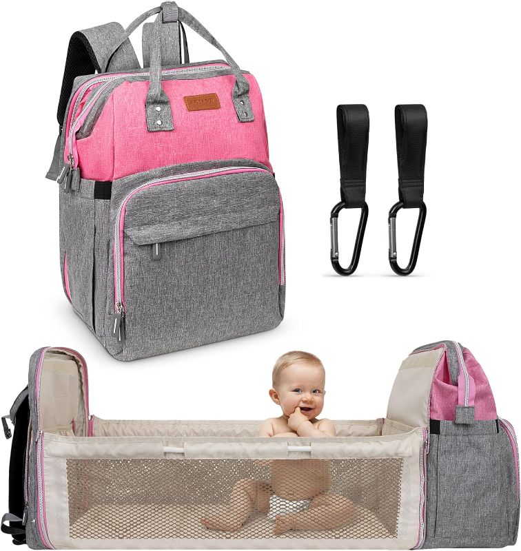 Photo 1 of Aribaggi Mum and Baby Girl Backpack - Extra Large Diaper Bag Backpack, Waterproof Baby Backpack Diaper Bag 3 in 1 Baby Diaper Bag Backpack with Changing Station, Pink/Grey Diaper Bag Backpack for Girl
