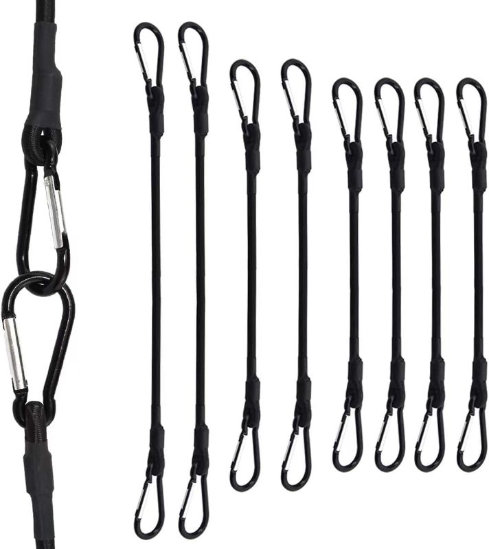 Photo 1 of  Short Bungee Cords with Carabiner Hooks, SDTC Tech 6-Pack Black Extra Strong Bungee Straps 6", 8", 10" Heavy Duty Elastic Tie Downs Straps for Bike Rack, Kayak Boat