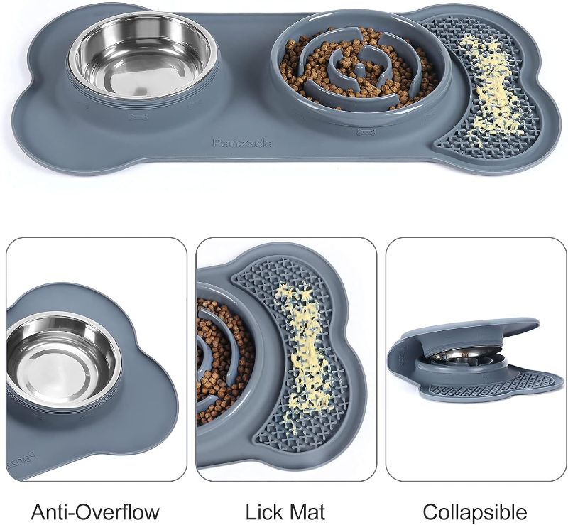Photo 2 of  Slow Feeder Dog Bowls with Lick Mat, No Spill No Skid Interactive Bloat Stop Durable No Choking Healthy Design Pet Food Puzzle and Water Bowl Set for Puppy Small Medium Size Dogs