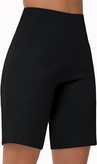 Photo 2 of THE GYM PEOPLE Women's High Waisted Bermuda Workout Shorts Long Hiking Running Shorts with Zipper Pockets 3XL 