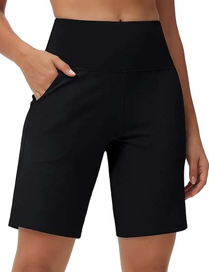 Photo 1 of THE GYM PEOPLE Women's High Waisted Bermuda Workout Shorts Long Hiking Running Shorts with Zipper Pockets 3XL 