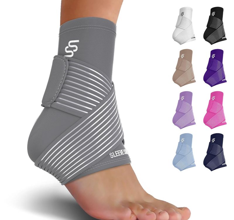 Photo 1 of Sleeve Stars Ankle Brace for Women & Men, Achilles & Plantar Fasciitis Relief Compression Sleeve, Foot Brace with Ankle Support Strap, Heel Protector Wrap for Pain, Tendonitis & Sprain (Single/Gray)