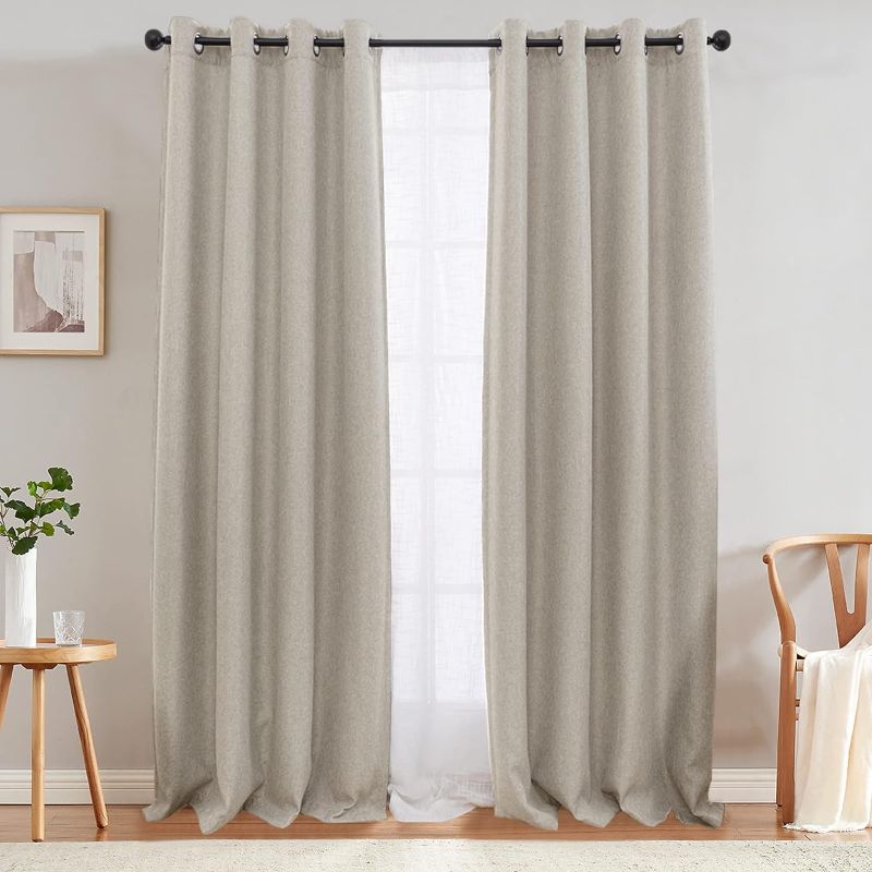 Photo 1 of ONE SINGLE Textured Curtain for Living Room Darkening 84 Inch Long Bedroom Curtain Thermal Insulated Curtain Greyish Beige Curtains Grommet Top Window Curtain 1 Panel