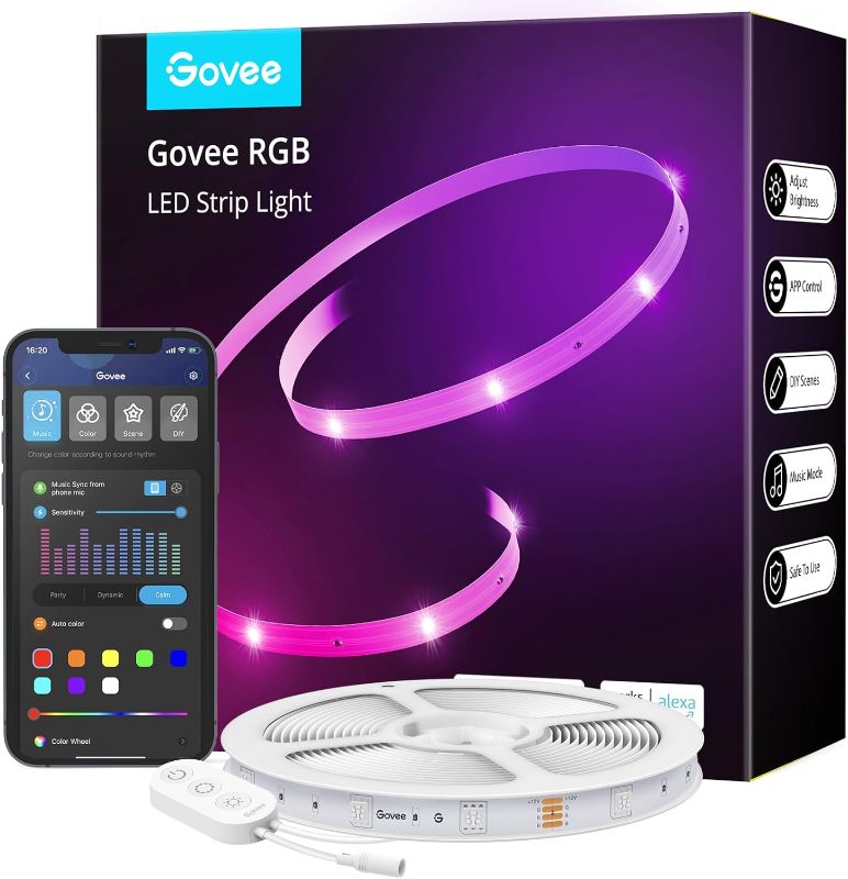 Photo 1 of Govee Smart WiFi LED Strip Lights, 50ft RGB Led Strip Lighting Work with Alexa and Google Assistant, Color Changing Light Strip, Music Sync, LED Lights for Bedroom, Gaming, Christmas, Easy to Install
