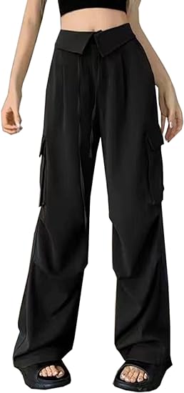 Photo 1 of Women's Vintage Cargo Pants Multi-Pocket Loose Wide Leg Casual Pants SMALL