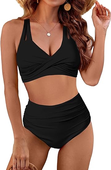 Photo 1 of Blooming Jelly Womens High Waisted Bikini Sets Twist Tummy Control Swimsuits Criss Cross Back Two Piece Bathing Suits