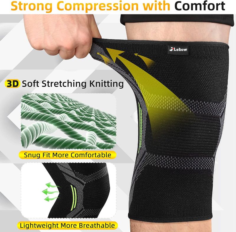 Photo 2 of  2 Pack Knee Compression Sleeves Braces for Knee Pain, Knee Support for Women and Men Working Out, Running, Gym Weightlifting