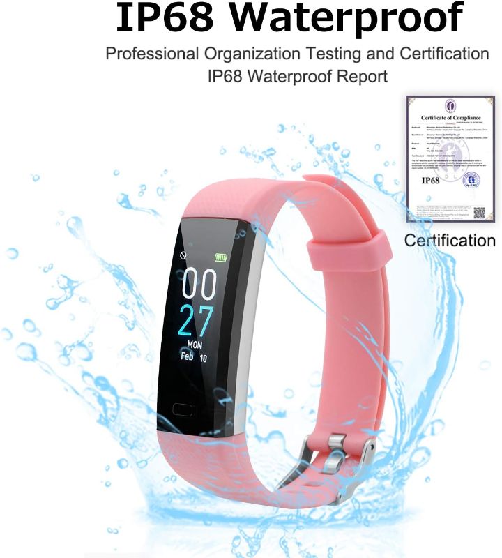 Photo 2 of Fitness Tracker with Blood Pressure Heart Rate Sleep Monitor Temperature Monitor, Activity Tracker Smart Watch Pedometer Step Counter for iPhone & Android Phones for Kids Man Women (Pink)