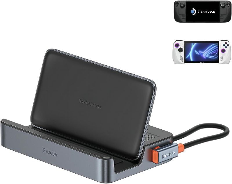 Photo 1 of Steam Deck Dock, Baseus 6-in-1 Docking Station for Steam Deck & ROG Ally with HDMI 2.0 4K@60Hz, Gigabit Ethernet, Adjustable Stand Design, 3 USB-A 3.0 Ports and PD 100W Support Fast Charging