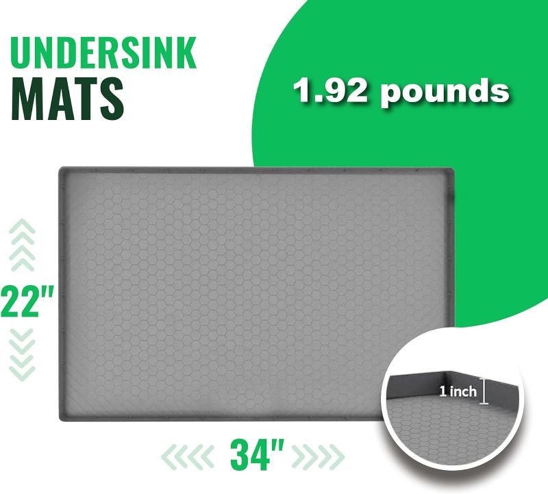 Photo 2 of RS_AMZ Undersink Mats for Bottom of Kitchen Sink, 22x34, Durability, Kitchen Waterproof Mat Protection, Silicone Under Sink Mat Easy Cleanup, Waterproof Mat (Light Gray)