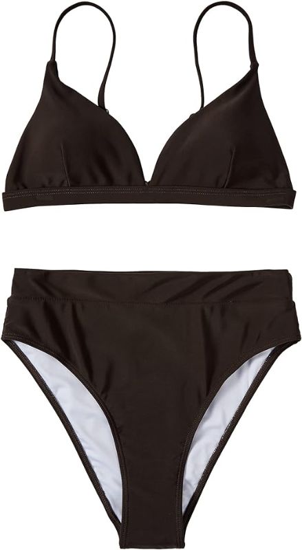 Photo 2 of Women High Waisted High Cut Bikini Set Sexy Triangle Two Piece Swimsuits (Brown)