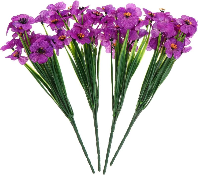 Photo 1 of Artificial Violet Flowers Artificial Purple Violet Flowers Craftsmanship Beautiful Patterned Fake Flowers, 4 Pieces