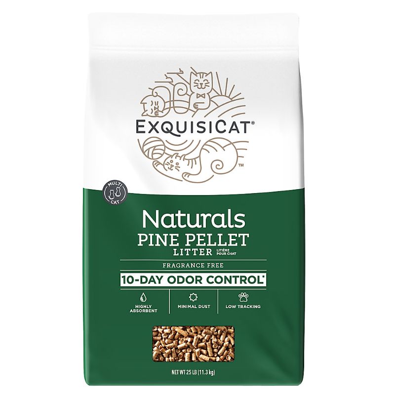 Photo 1 of ExquisiCat Naturals Multi-Cat Pine Pellet Cat Litter - Unscented, Low Dust, Low Tracking, Natural 25 Lb