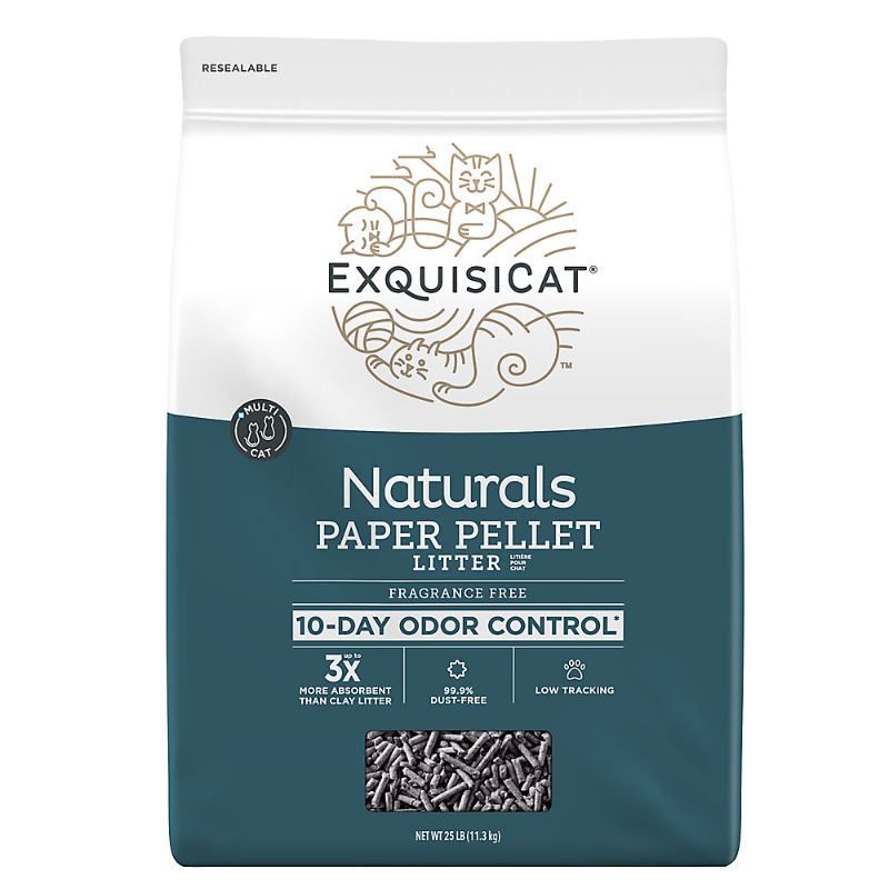 Photo 1 of ExquisiCat Naturals Multi-Cat Paper Pellet Cat Litter - Unscented, Low Dust, Low Tracking, Natural 25 Lb