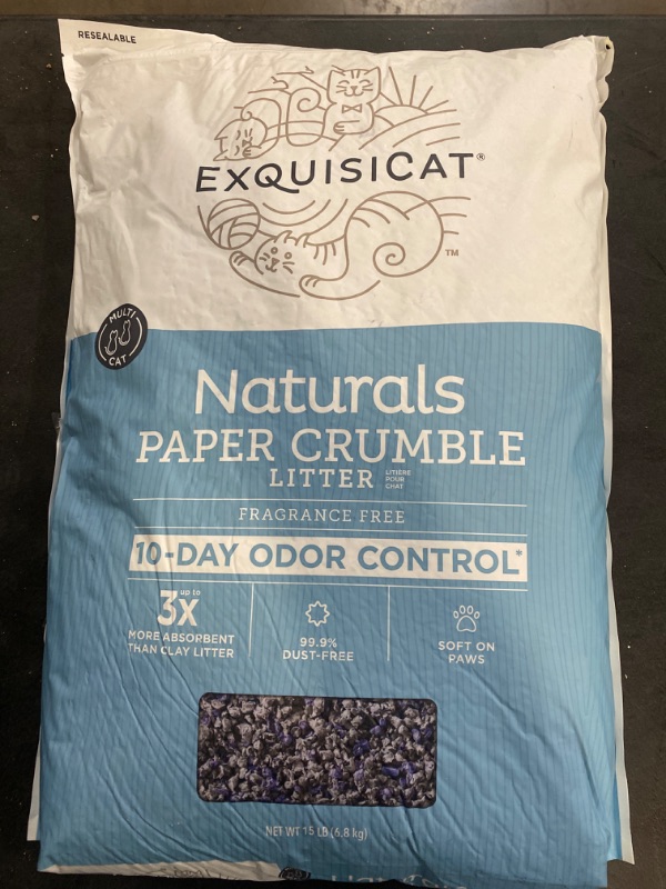 Photo 2 of ExquisiCat Naturals Multi-Cat Paper Crumbles Cat Litter - Unscented, Low Dust, Natural 15 Lb