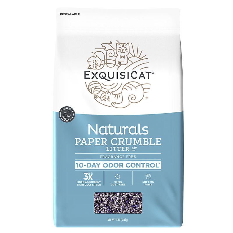 Photo 1 of ExquisiCat Naturals Multi-Cat Paper Crumbles Cat Litter - Unscented, Low Dust, Natural 15 Lb