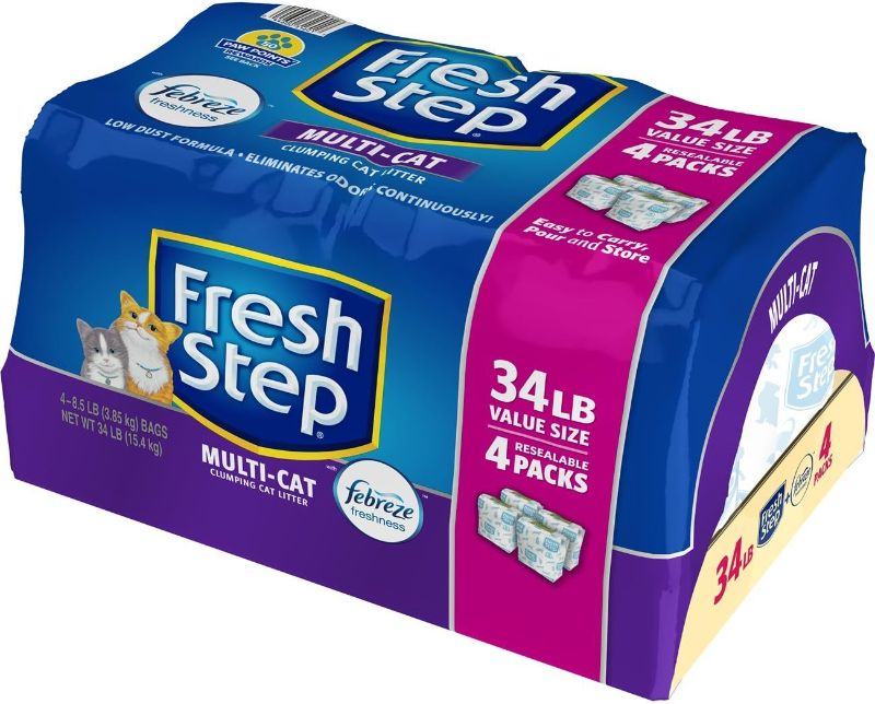 Photo 1 of Fresh Step Multi-Cat with Febreze Freshness, Clumping Cat Litter, Scented, 34 Pounds, Resealable 3 Packs