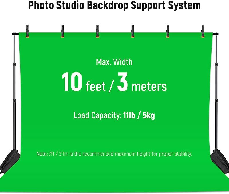 Photo 2 of Neewer Photo Studio Backdrop Support System, 10ft/3m Wide 6.6ft/2m High Adjustable Background Stand with 4 Crossbars, 6 Backdrop Clamps, 2 Sandbags, and Carrying Bag for Portrait & Studio Photography