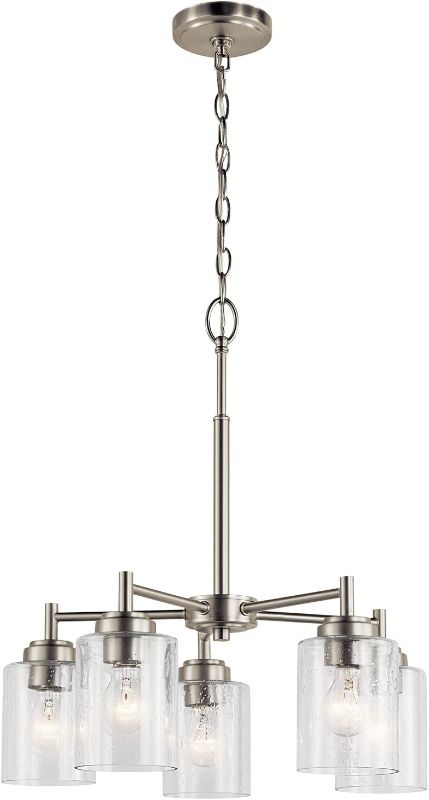 Photo 1 of Kichler Winslow 19.75" Chandelier in Brushed Nickel, 5-Light Chandelier for Dining Room, Living Room, or Bedroom, Clear Glass, (19.75" W x 16" H), 44030NI