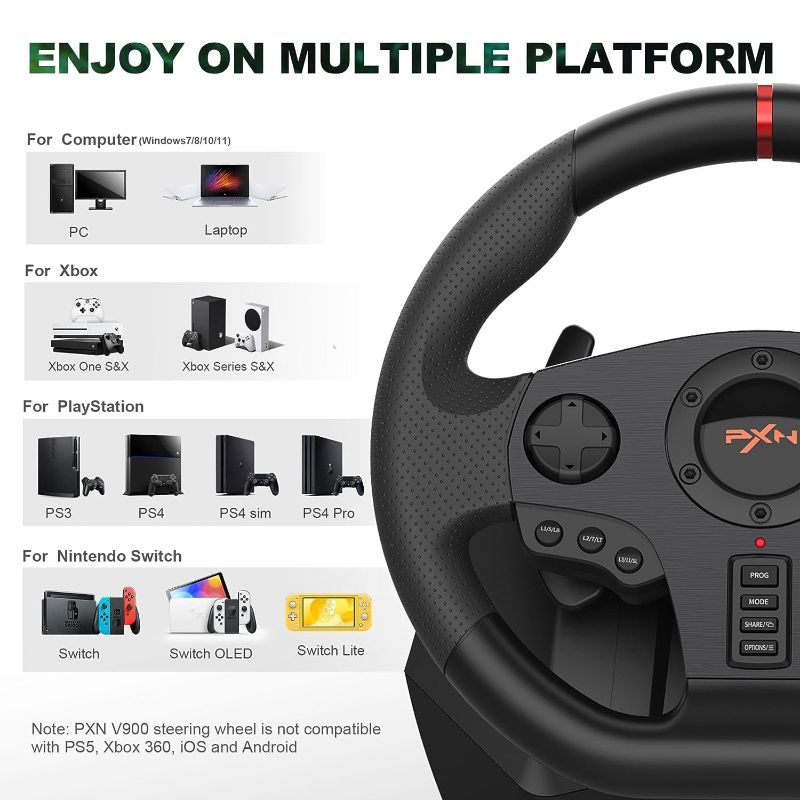 Photo 2 of PXN PC Racing Wheel Steering Wheel V900 Driving Simulator 270°/900° Rotation Gaming Steering Wheel with Pedals for PC,PS4,PS3,Xbox Series X|S, Xbox One