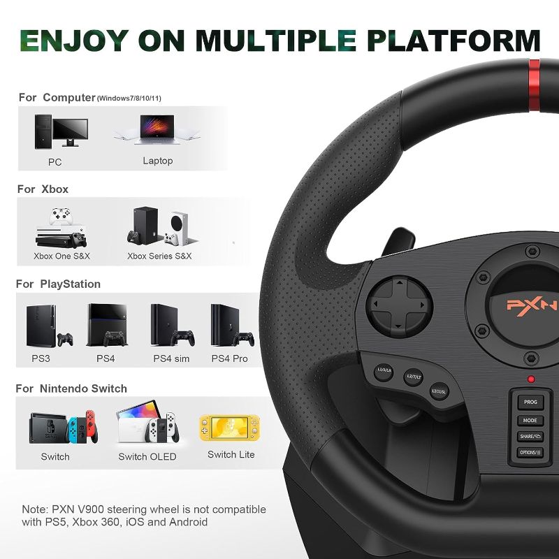 Photo 1 of PXN PC Racing Wheel Steering Wheel V900 Driving Simulator 270°/900° Rotation Gaming Steering Wheel with Pedals for PC,PS4,PS3,Xbox Series X|S, Xbox One