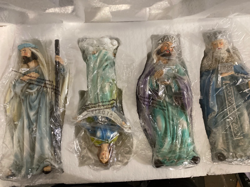 Photo 2 of Joseph's Studio by Roman - 5-Piece Nativity Set, Includes Holy Family, Three Kings and Angel, 15" H, Blue and Silver, Resin and Stone, Decorative, Collection, Durable, Long Lasting