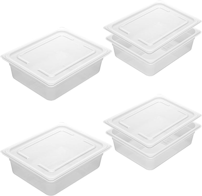 Photo 1 of BIEAMA 4 Pack Plastic Food Pans with Lids, 1/2 Size 4'' Deep, Translucent,Commercial