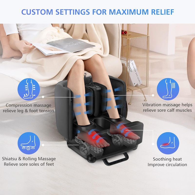 Photo 2 of COMFIER 2 in 1 Foot Massager Machine & Ottoman Rest,Shiatsu Foot and Calf Massager with Heat,Kneading,Vibration,Compression Massagers for Feet,Ankle,Leg,Tired Muscles & Plantar Fasciitis