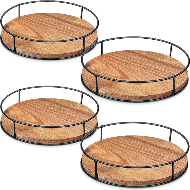 Photo 1 of Geetery 6 Pack 11 Inch 12 Inch Wood Lazy Susan Organizer for Cabinet 360 Degree Kitchen Countertop Turntable Organizer with Steel Edges Wood Lazy Susan Turntable Storage for Table Spices Pantry Fridge