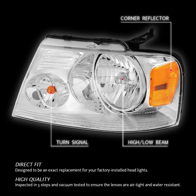 Photo 2 of DNA MOTORING HL-OH-F1504-CH-AM Chrome Amber Headlights Replacement Compatible with 04-08 F150/06-08 Mark LT