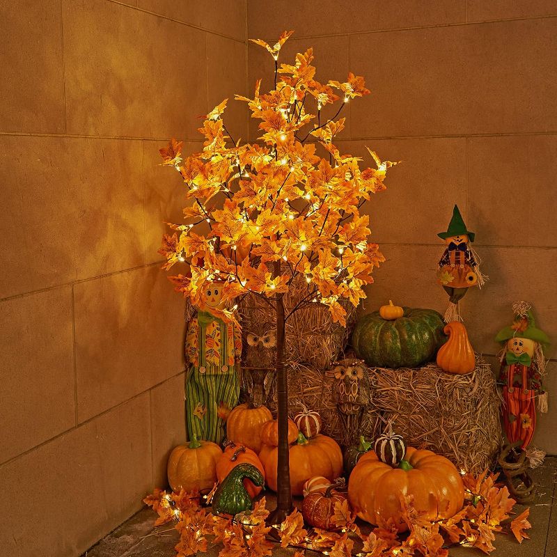 Photo 1 of LIGHTSHARE 5FT 96LED Artificial Lighted Maple Tree Warm White Halloween Fall Decorations Indoor Ourdoor, Orange 5FT 96 LED 