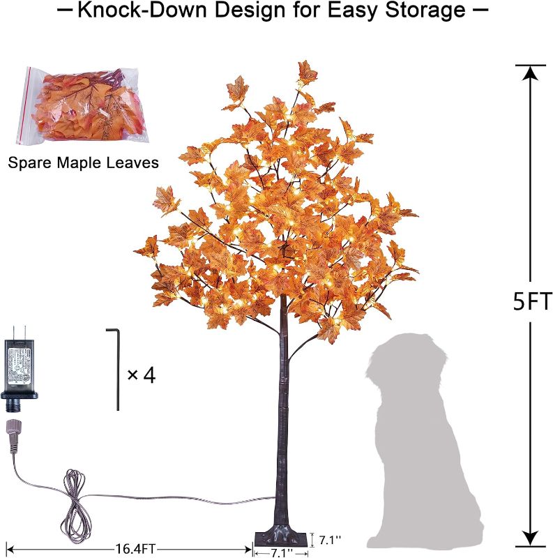 Photo 2 of LIGHTSHARE 5FT 96LED Artificial Lighted Maple Tree Warm White Halloween Fall Decorations Indoor Ourdoor, Orange 5FT 96 LED 