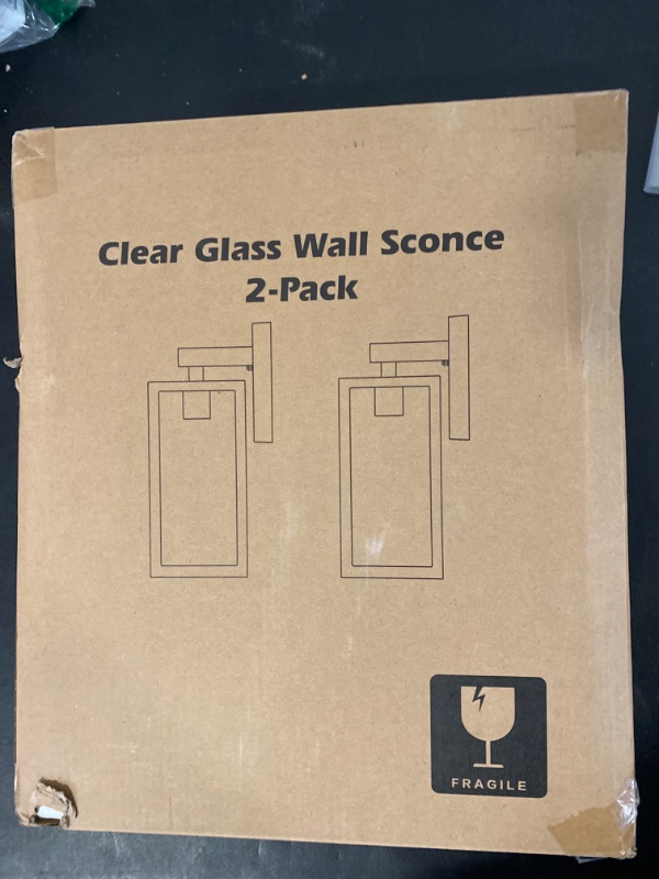 Photo 2 of Outdoor Wall Sconce, Exterior Waterproof Wall Lantern Light Fixtures, Black Porch Lights with Toughened Glass Shade, Anti-Rust E26 Socket Front Door Wall Mount Lighting for Garage, 2 Pack