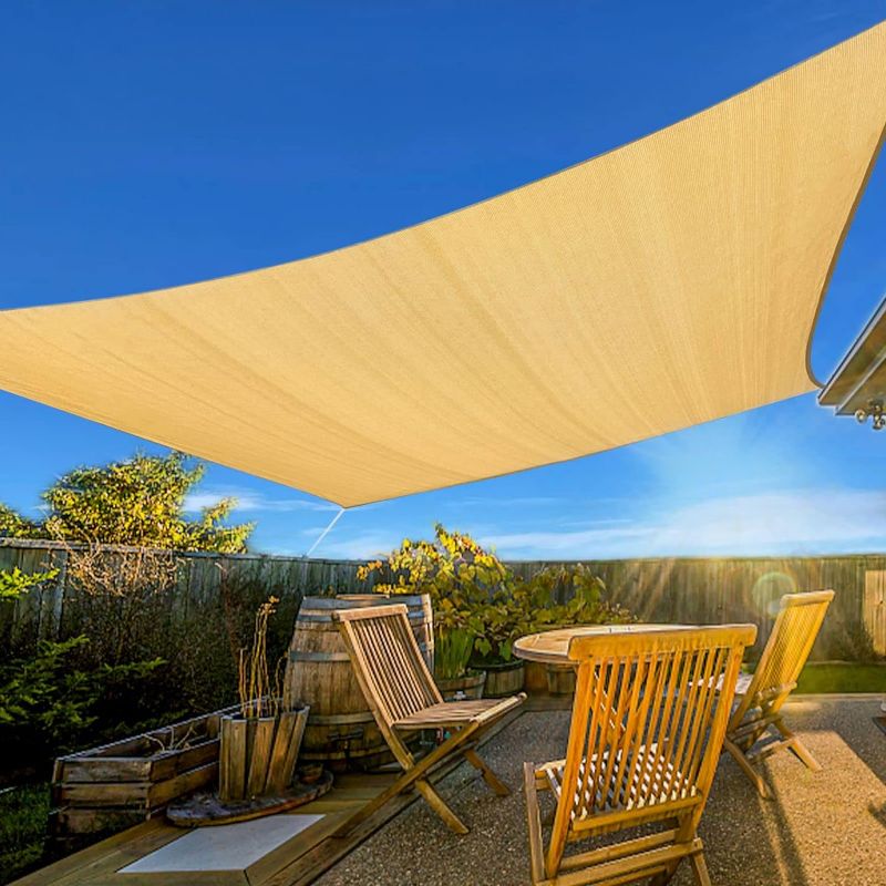 Photo 1 of 10'x13' Sun Shade Sail Curved Commercial Outdoor Shade Cover Sand Rectangle Heavy Duty Permeable 185GSM Backyard Shade Cloth for Patio Garden Sandbo