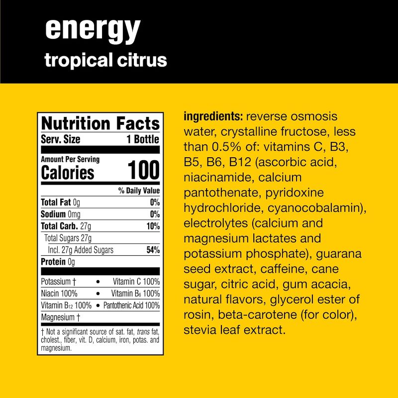 Photo 2 of vitaminwater energy electrolyte enhanced water w/ vitamins, tropical citrus drinks, 20 Fl Oz (Pack of 12)