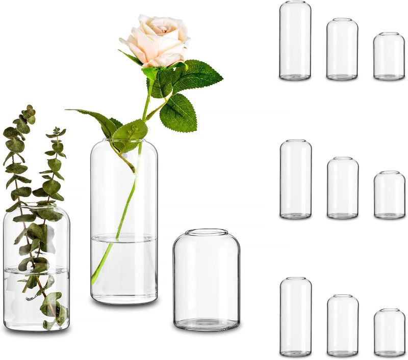 Photo 1 of Glass Bud Vases for Centerpieces - Glasseam Clear Small Flower Vase Decor Bulk Set of 12 Handmade Modern Decorative Vases for Flowers Wedding Centerpiece for Dining Table Decoration