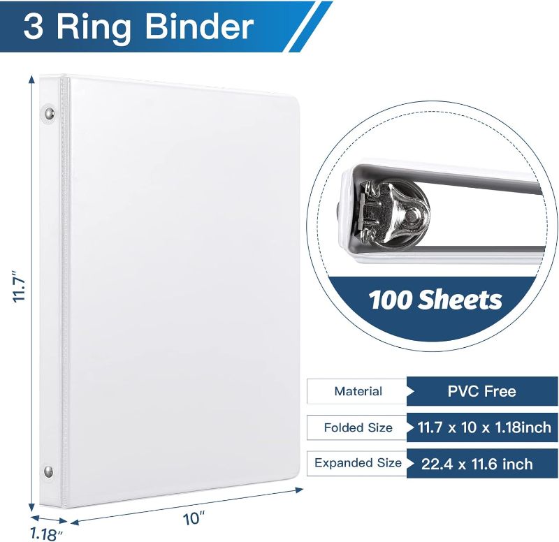 Photo 2 of 0.5-inch 3-Ring Binder with 2 Interior Pockets, 0.5'' Basic Binders Holds US Letter Size 8.5'' x 11''for Office/Home/Back to School, 6 Pack (White)
