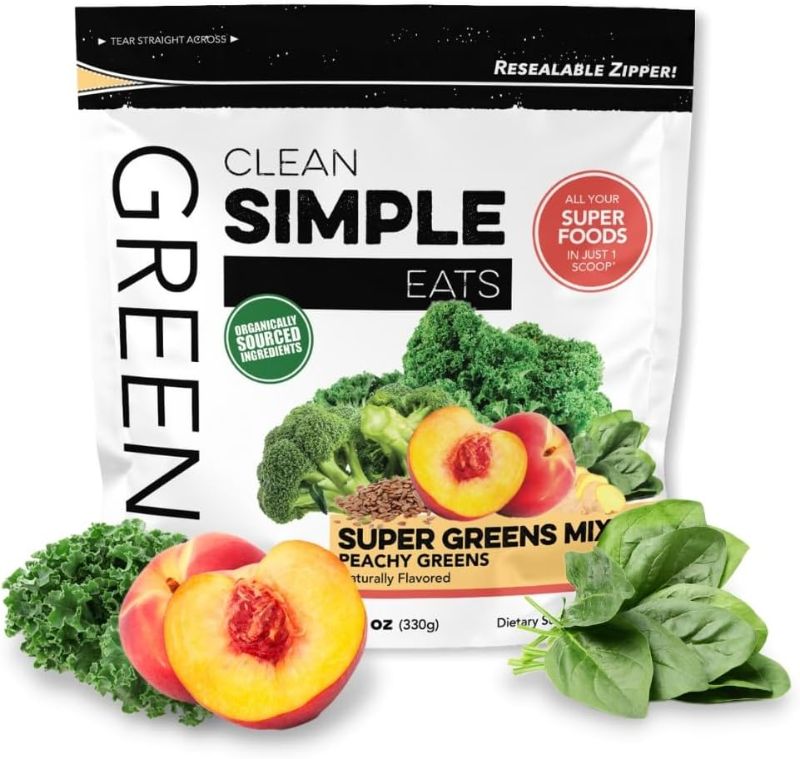 Photo 1 of Clean Simple Eats Peachy Greens Powder Mix, Greens Superfood Powder Smoothie & Juice Mix, Gluten Free, Includes Powerhouse Superfoods Chlorella & Spirulina Powder Organic (30 Servings)
