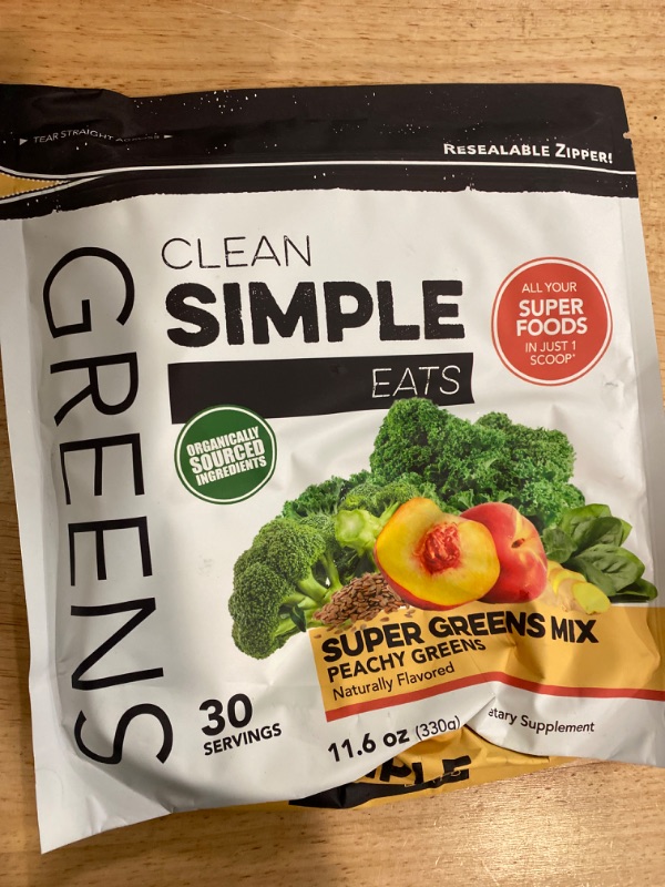 Photo 2 of Clean Simple Eats Peachy Greens Powder Mix, Greens Superfood Powder Smoothie & Juice Mix, Gluten Free, Includes Powerhouse Superfoods Chlorella & Spirulina Powder Organic (30 Servings)