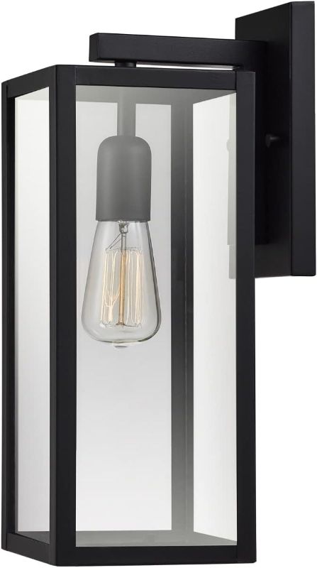 Photo 1 of Globe Electric 44176 Bowery 1-Light Outdoor and Indoor Wall Sconce with a Matte Black Finish and Clear Glass Panes Shade, Weather Resistant Technology
