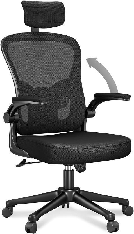 Photo 1 of naspaluro Ergonomic Office Chair, High-Back Computer Chair with Adjustable Height, Headrest, Flip-Up Arms and Lumbar Support, Breathable Mesh Desk Chair for Home Stud
