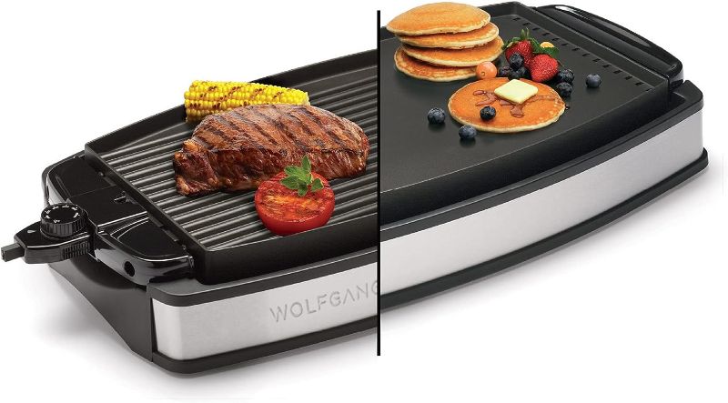 Photo 1 of Wolfgang Puck XL Reversible Grill Griddle, Oversized Removable Cooking Plate, Nonstick Coating, Dishwasher Safe, Heats Up to 400ºF, Stay Cool Handles