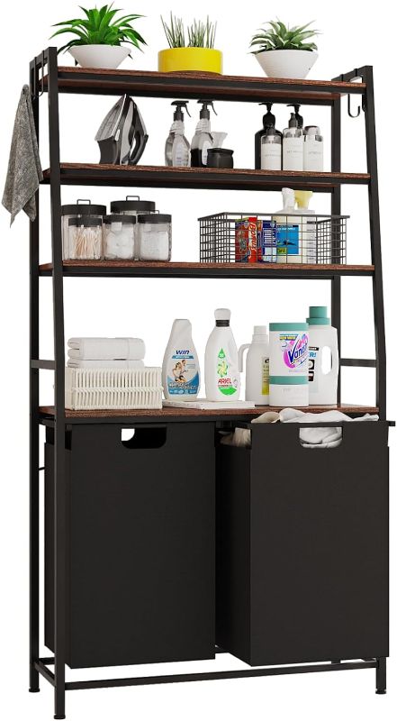 Photo 1 of Moozerka Laundry Hamper with Shelves, 4 Tiers Tall Laundry Basket with 2 Removable Laundry Bags, Laundry Sorter with Ladder Shelves for Laundry Room Bathroom Bedroom