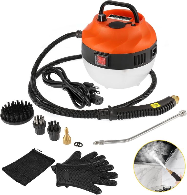 Photo 1 of Dyna-Living Handheld Steam Cleaner 2500W Steam Cleaner for Cleaning Portable High Pressure Car Steamer 1.4L Large Water Tank Electric Steamer Cleaner Machine for Auto Detailing (Orange)