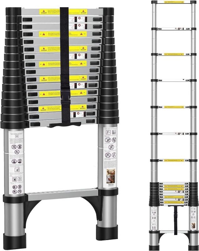 Photo 1 of BOWEITI Telescoping Ladder, Aluminum Collapsible Ladder w/Non-Slip Feet, Lightweight RV Compact Ladder, Telescopic Ladder for RV, Household, Outdoor, 330lbs Capacity Extension Ladder 