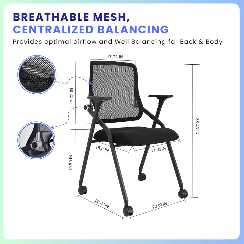 Photo 2 of BROBRIYO PRO Stackable & Ergonomic Foldable Conference Room Chairs with Lumbar Support, Armrest - Mesh Bouncing Back for Office Meeting, Conference, Reception and Training Room Chair 1 Pack