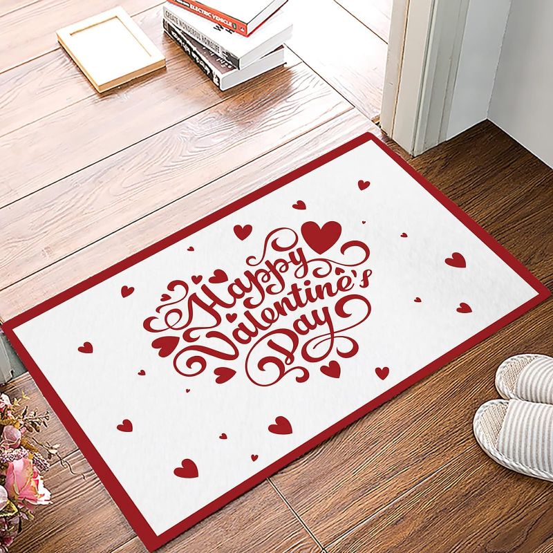 Photo 1 of 31x19" Indoor Doormat, Happy Valentine's Day Heart Red Entry Rug Non-Slip Welcome Mat Low-Profile Door Mats for Entrance, Patio, High Traffic Areas (Brown/Red) NEW