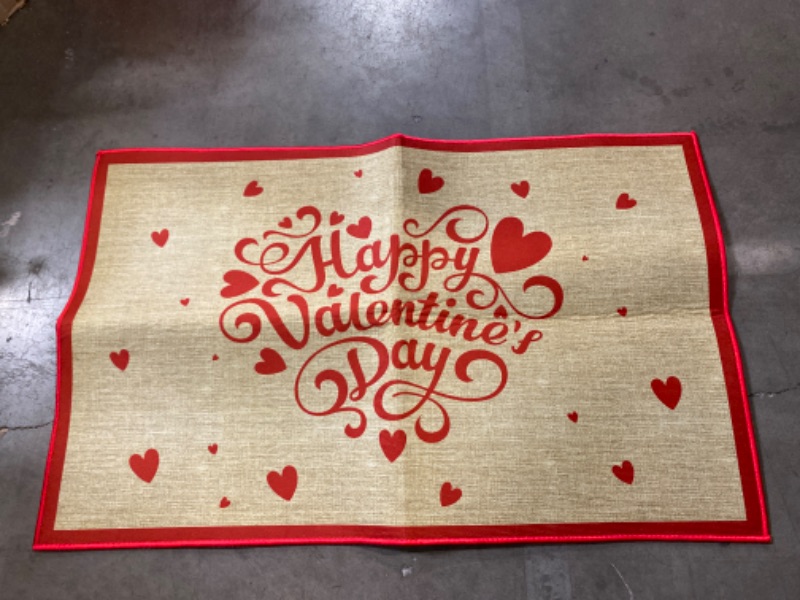 Photo 2 of 31x19" Indoor Doormat, Happy Valentine's Day Heart Red Entry Rug Non-Slip Welcome Mat Low-Profile Door Mats for Entrance, Patio, High Traffic Areas (Brown/Red) NEW