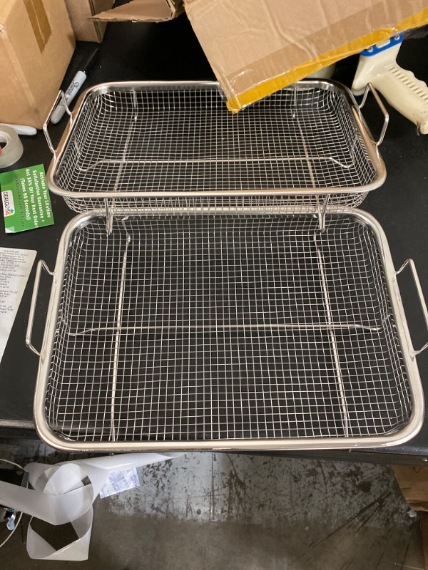 Photo 2 of 2 pieces oven with air fryer basket stainless steel grill mesh basket set Stainless steel tray grill basket for oven
